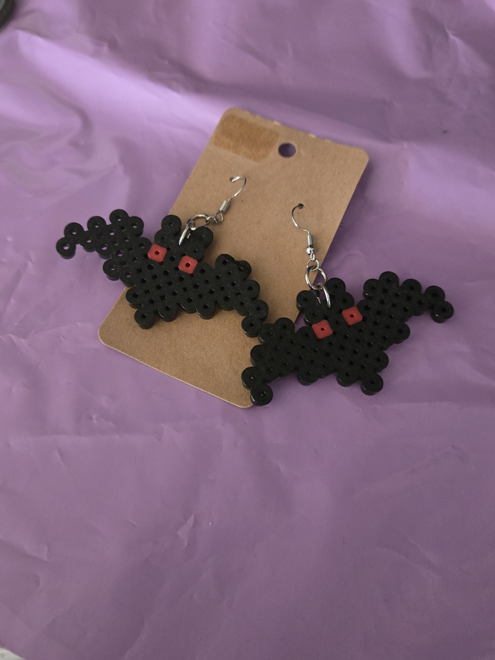 Black Bat Dangle Earrings with Red Accents - Women Jewelry